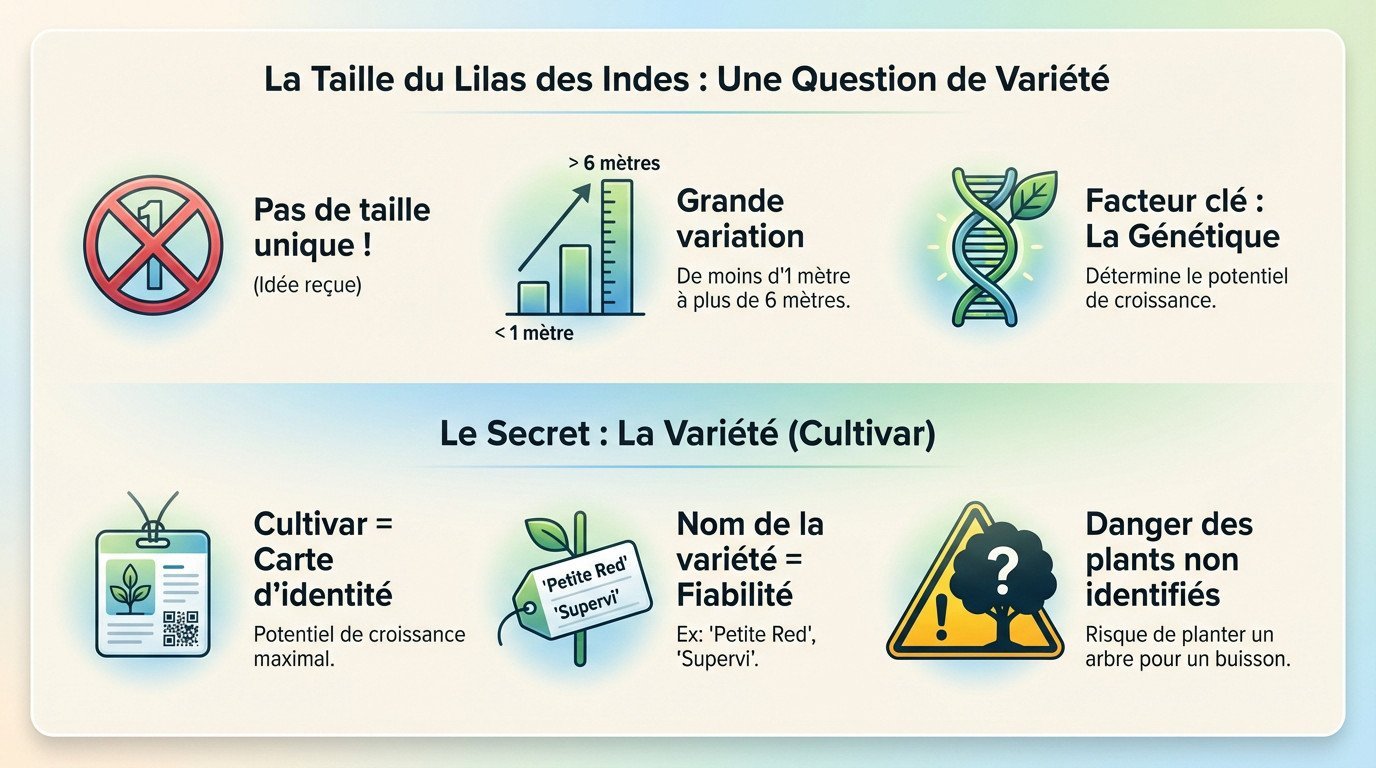 Comparaison des différentes tailles de lilas des Indes selon la variété