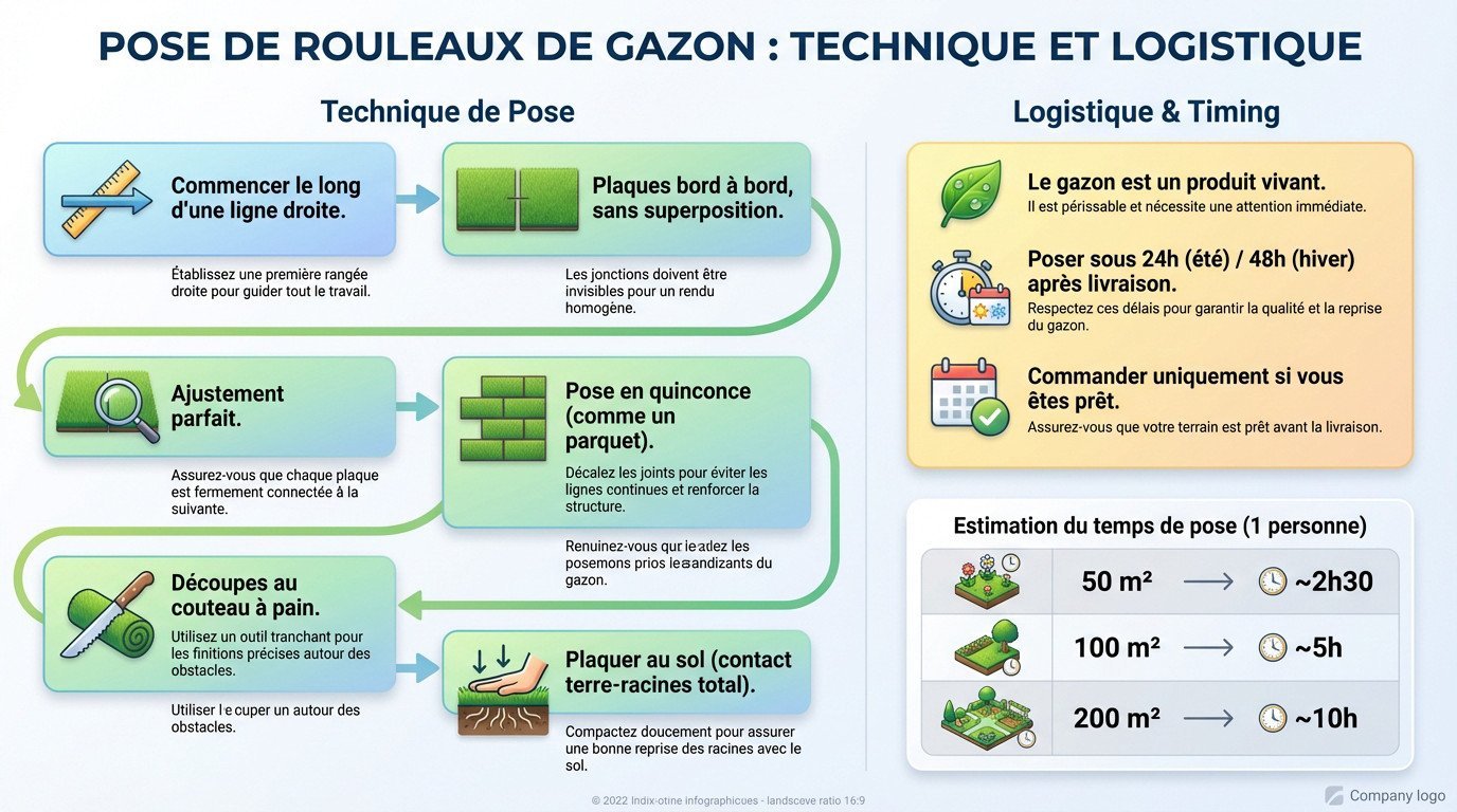 Technique de pose de rouleaux de gazon et ajustement des plaques