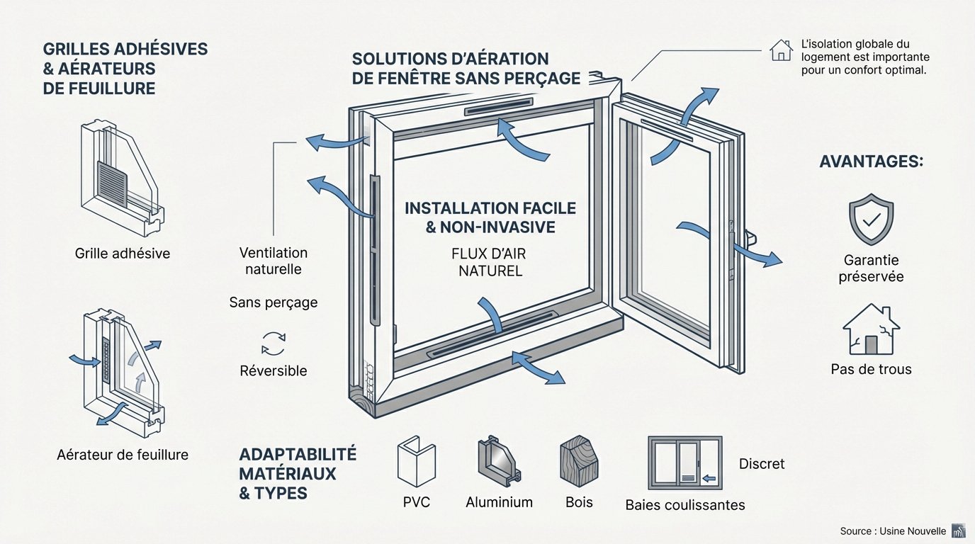 Aérateur de fenêtre discret installé sur le cadre sans perçage
