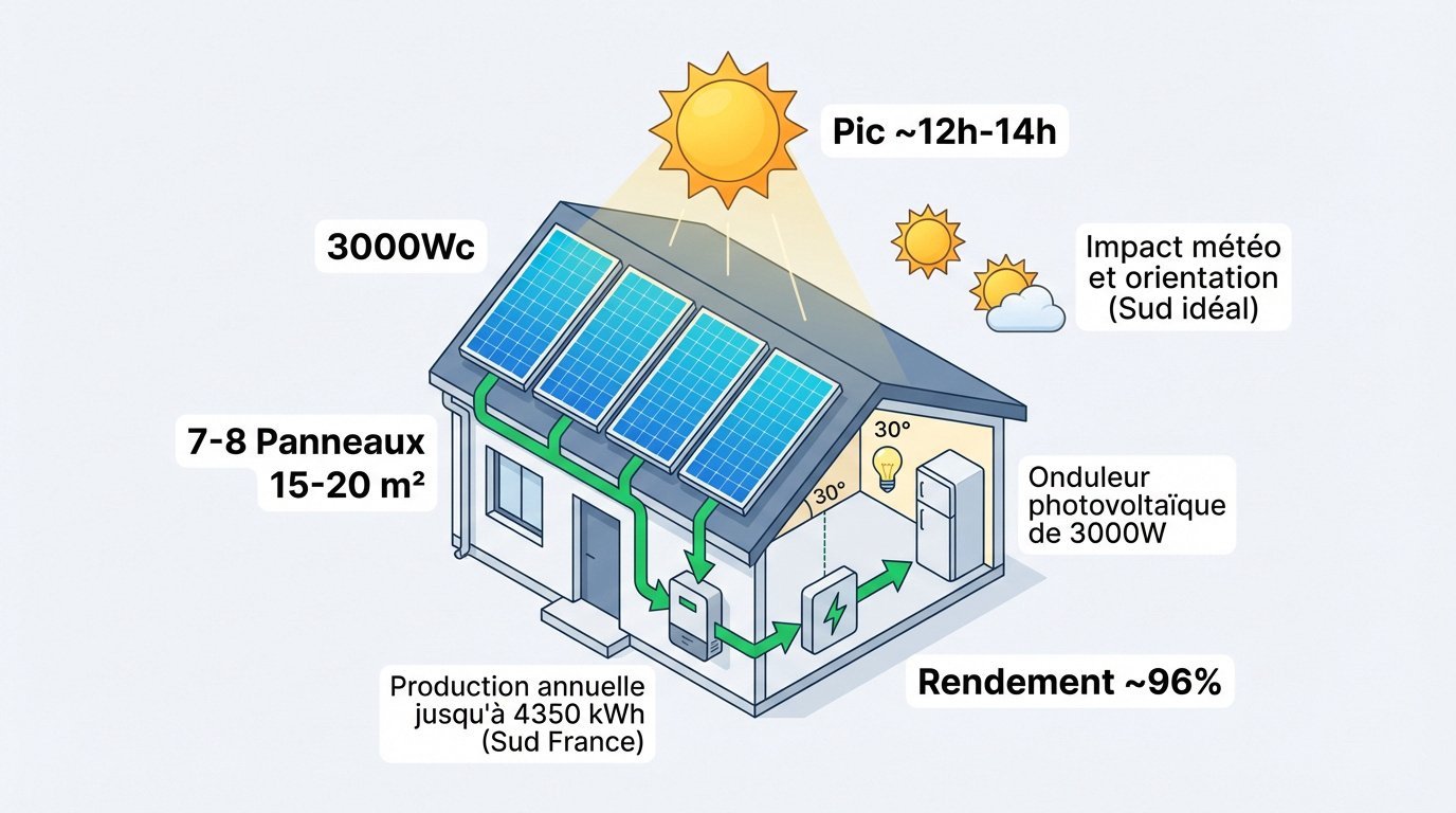 Installation de 8 panneaux solaires 3000W sur la toiture d'une maison individuelle pour l'autoconsommation