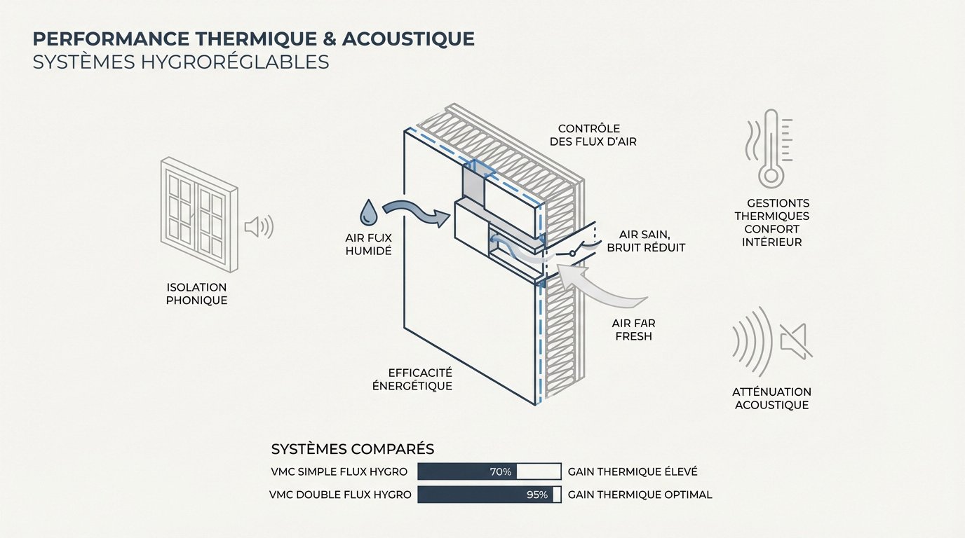 Schéma d'un aérateur de fenêtre optimisant l'isolation thermique et acoustique